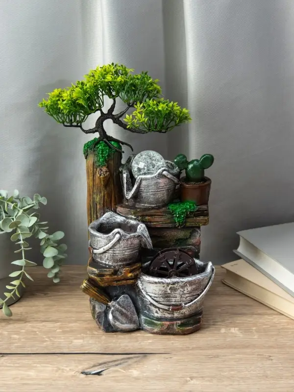 Фонтан настольный &laquo;Ведёрки под деревом&raquo;, 32&times;15&times;13 см, с подсветкой