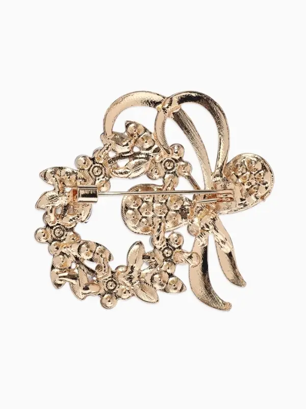 Брошь &laquo;Жемчужный венок&raquo;, с бантом, коричневая в золоте