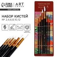Кисть для рисования набор, синтетика круглые 6 штук &laquo;Текстура&raquo; № 2,4,6,8,10,12