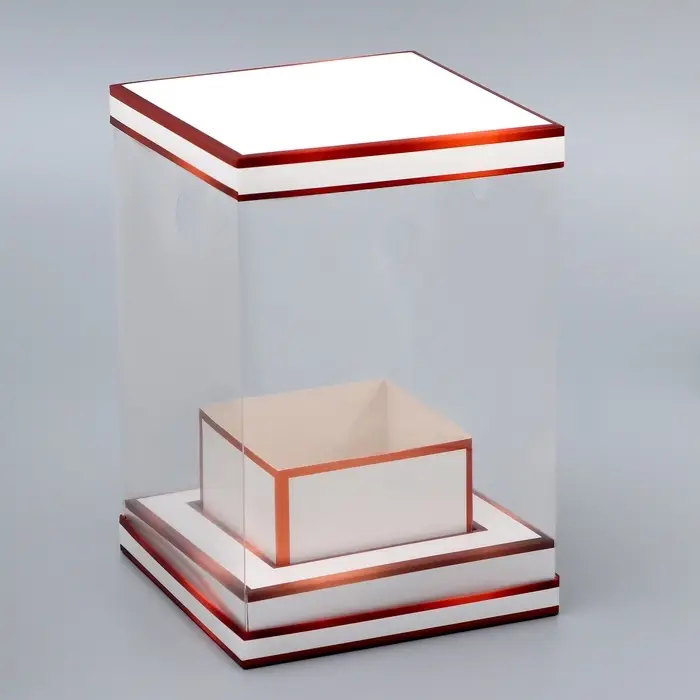 Коробка для цветов с вазой и PVC окнами складная, бронза, 16&times;23&times;16 см
