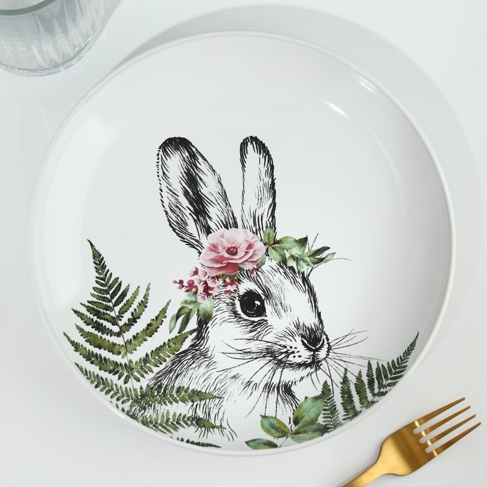Тарелка керамическая «Зайка», 22.5 см, цвет белый Тарелка керамическая «Зайка», 22.5 см, цвет белый