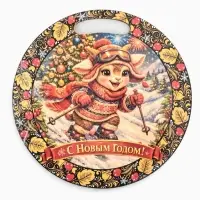 Доска разделочная сувенирная &laquo;Символ года. С Новым Годом!&raquo;, d=25.5 см, дерево, разноцветная