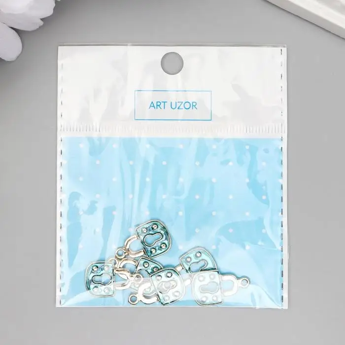 Декор для творчества металл  Декор для творчества металл "Голубой замочек" серебро, эмаль 1,6х1,1 см