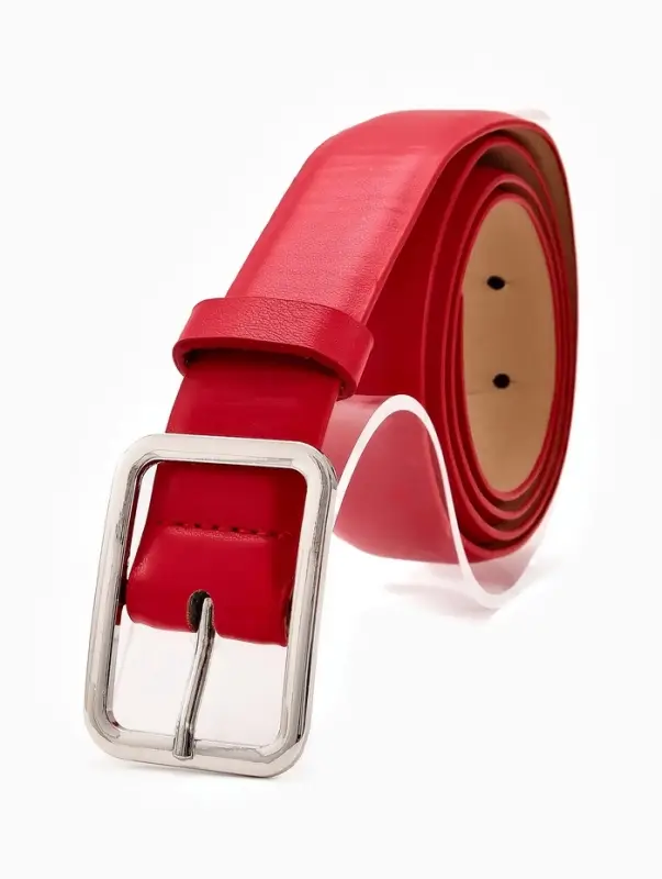 Ремень женский Classic, 110&times;3 см, пряжка металл, серебристая, красный