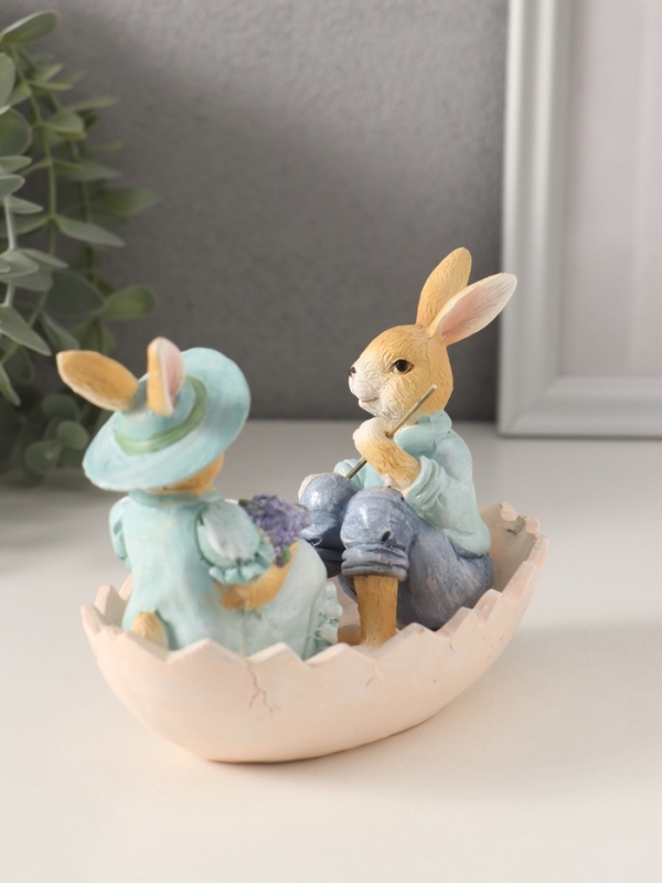 Сувенир полистоун Сувенир полистоун "Парочка кроликов - свидание в лодочке" 13,5х9,5х10,5 см