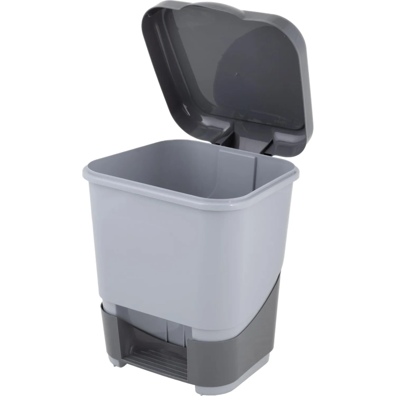 Контейнер для мусора пласт 8л прям сер с пед и крыш матов 255х580х530мм_427