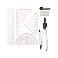 Циркуль металлический 120 мм в пластиковом пенале, с механическим карандашом, грифелями, ластиком, линейкой, 2 треугольниками и транспортиром