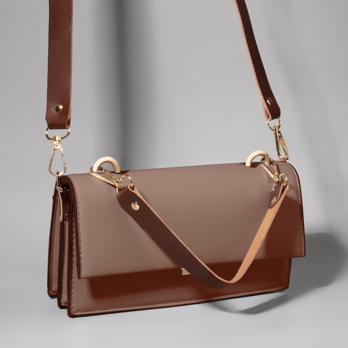 Ручка для сумки из натуральной кожи, с карабинами, 30 ± 2 см × 2,5 см, цвет коричневый/золотой Ручка для сумки из натуральной кожи, с карабинами, 30 ± 2 см × 2,5 см, цвет коричневый/золотой