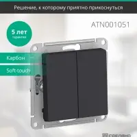 Выключатель двухклавишный ATLASDESIGN схема 5 10АХ механизм карбон