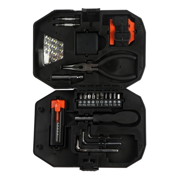 Набор инструментальный с фонарем ЕРМАК, 209-001, 24 предмета Набор инструментальный с фонарем ЕРМАК, 209-001, 24 предмета