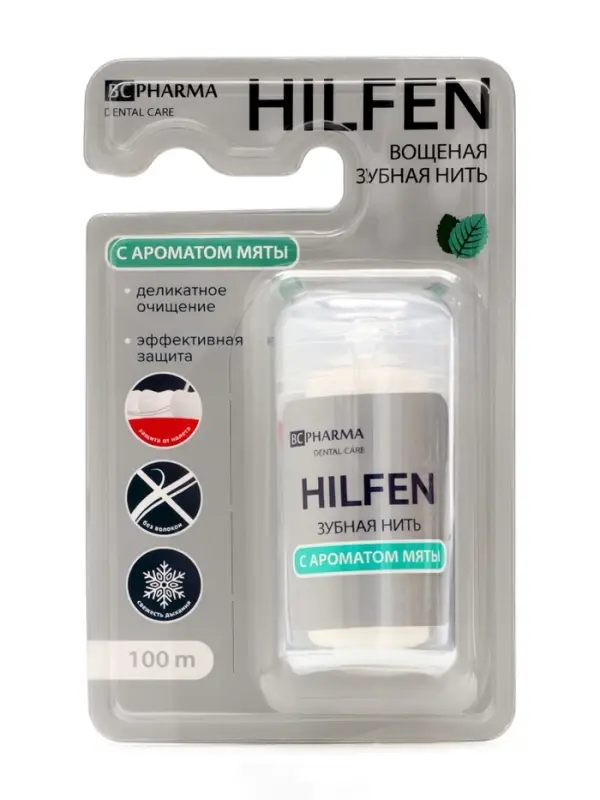 Зубная нить Hilfen вощёная плоская с ароматом мяты, 100 м