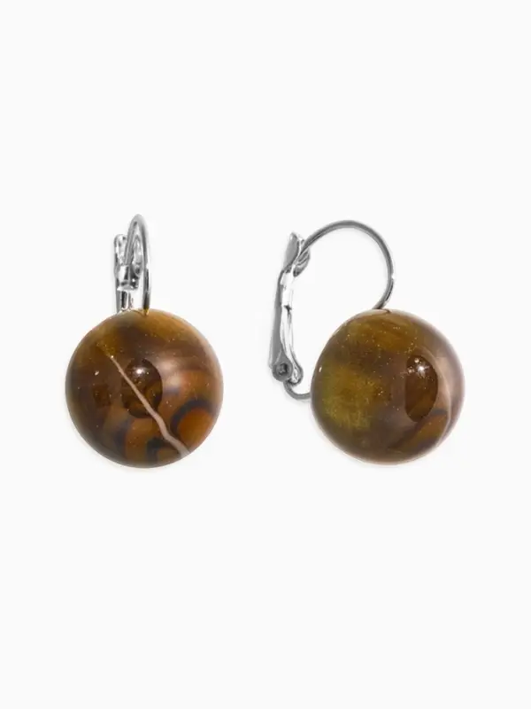 Серьги пластик &laquo;Шар №16&raquo;, с разводами и блёстками, тигровые, глаз в серебре