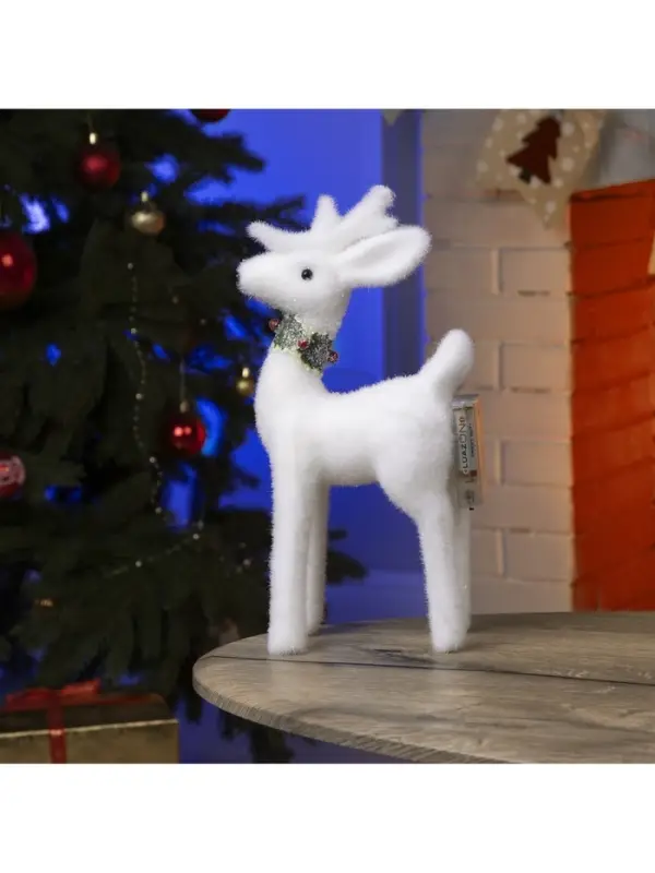 Светодиодная фигура &laquo;Олень&raquo; 16&times;30&times;9 см, флок, от батареек, свечение тёплое белое