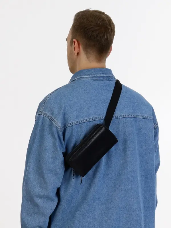 Сумка мужская на плечо TEXTURA, портмоне - клатч, чёрная