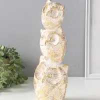 Сувенир полистоун "Три совы - пирамида. Золотые круги" 11,5х11,5х32 см