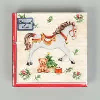 Салфетки бумажные трёхслойные «Новогодняя лошадка. кремовый фон», 24х24, 25 шт