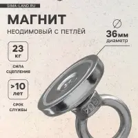 Магнит неодимовый Cartage с петлёй для авто, d=36 мм, сцепление 23 кг
