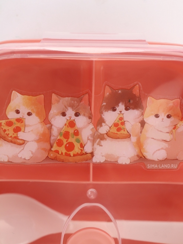 Ланч-бокс с клапаном, 3 секции, Ланч-бокс с клапаном, 3 секции, "Котята", 14 х 14 х 5 см