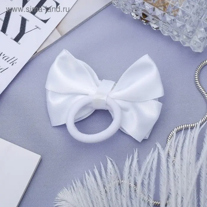 Резинка для волос бант "Школьница" классика, 7 см, белый