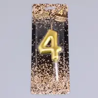 Свеча в торт «Европейская», цифра 4, 6 см, золото