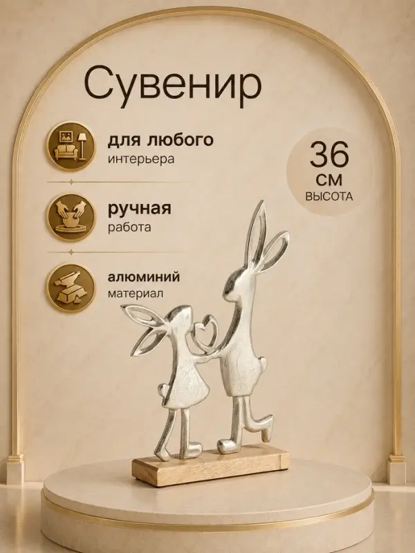 Сувенир интерьерный &laquo;Влюбленные кролики&raquo;, 26&times;6&times;36 см, алюминий, дерево