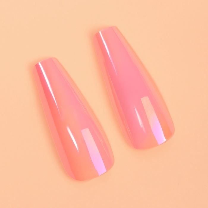 Накладные ногти «Перламутр», 12 шт, с клеевыми пластинами, форма балерина, розовые