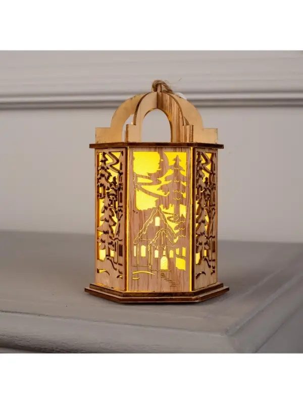 Ёлочная игрушка &laquo;Фонарь с домиком&raquo;, 13&times;9&times;9 см, от батареек, свечение тёплое белое