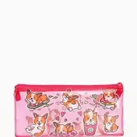 Косметичка - пенал на молнии, с ярким принтом, розовая