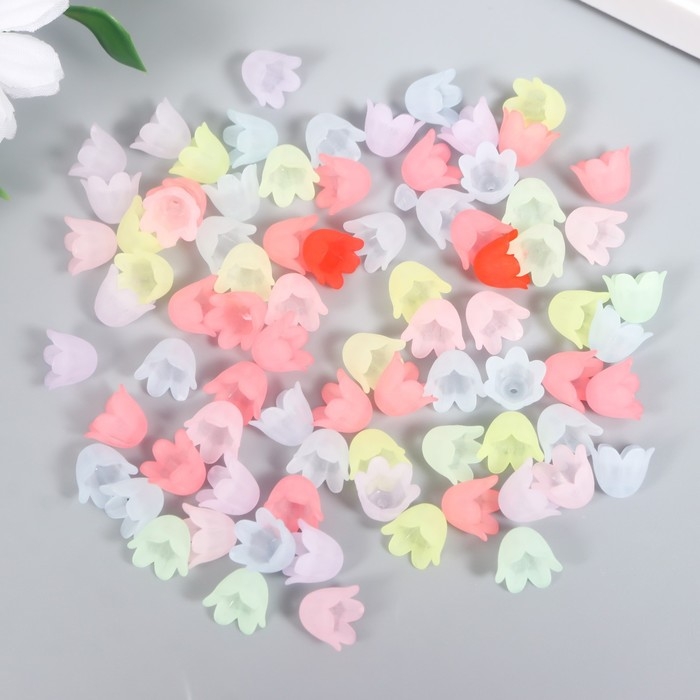 Бусины для творчества пластик Бусины для творчества пластик "Цветок ландыша пастель" набор 80 шт полупрозр. 1,1х1,1х0,9 см