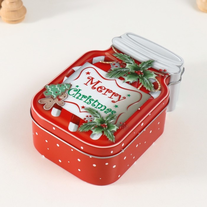 Шкатулка металл Шкатулка металл "Банка с леденцами" красная 15,5х10х5,5 см