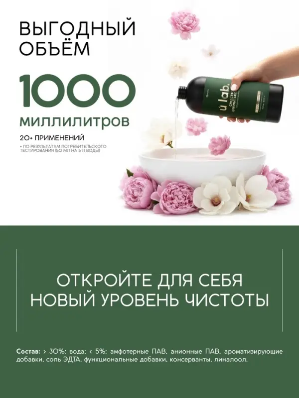 Средство для мытья пола парфюмированное, аромат Bright crystal, 1000 мл, ULAB