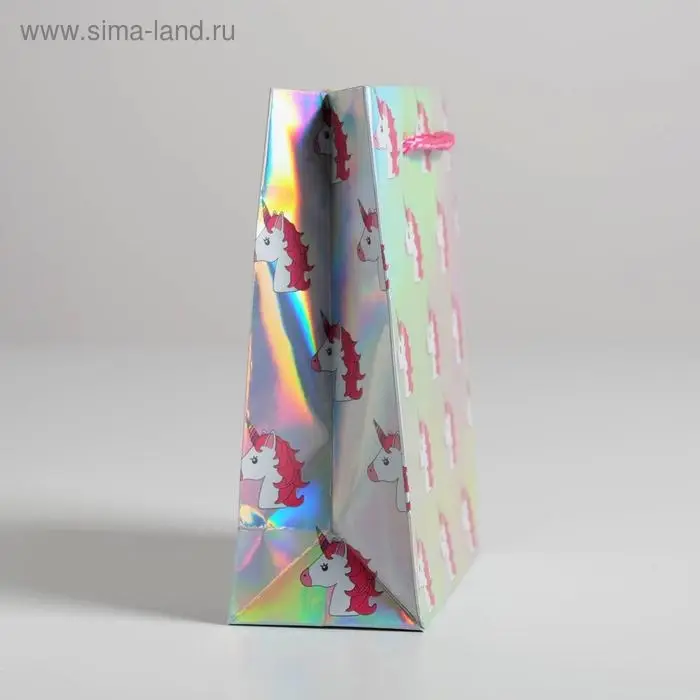 Пакет подарочный голографический, упаковка, «Единорожки», 12 х 15 х 5.5 см