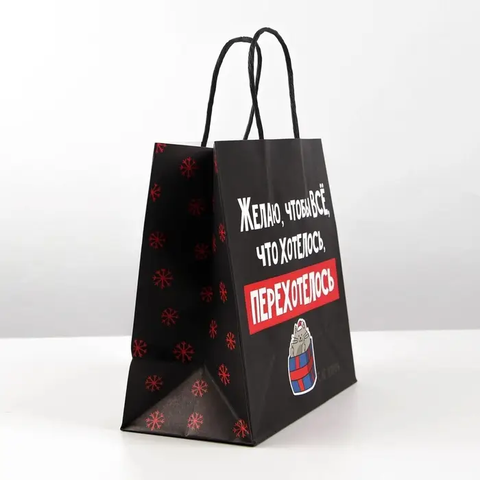 Пакет подарочный новогодний &laquo;Чтобы всё хотелось&raquo;, 22&times;22&times;11 см