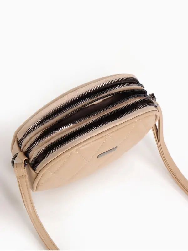 Сумка женская кросс-боди на молнии, 19&times;7&times;15 см, со стёжкой, бежевая