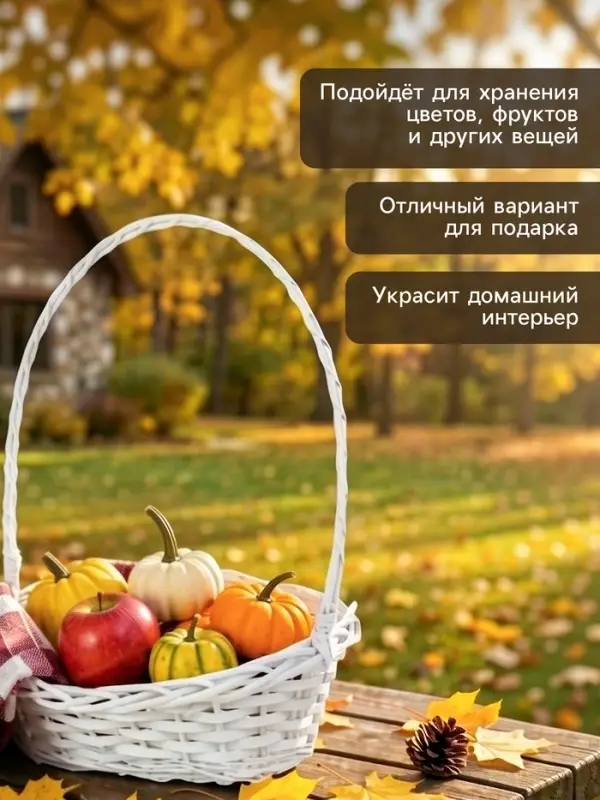 Корзина плетёная для хранения, из лозы, 39&times;29&times;49 см, с ручкой, белая, Greengo