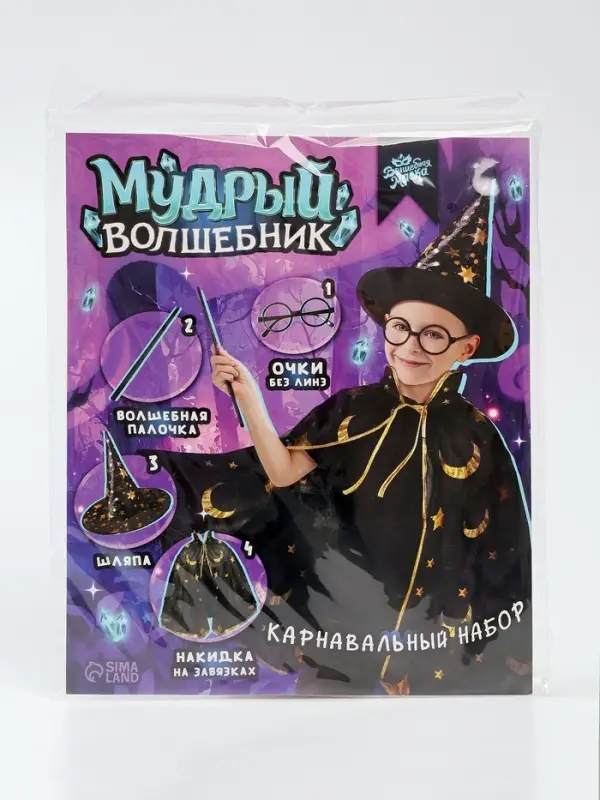 Карнавальный набор Карнавальный набор "Мудрый волшебник" плащ, шляпа, очки, палочка