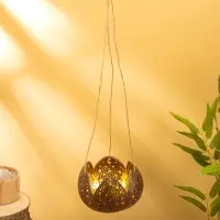 Подсвечник подвесной из кокоса «Бутон», 14×14×10 см, коричнево-золотой