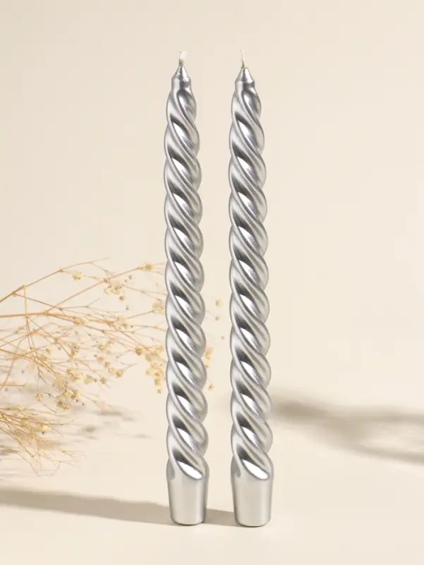 Набор свечей витых, 2.3&times;24.5 см, 5 ч, 50 г, 2 шт., серебряный, в подарочной коробке