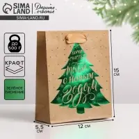 Пакет подарочный новогодний крафтовый «Ёлочка нарядная», S 12×15×5.5 см Пакет подарочный новогодний крафтовый «Ёлочка нарядная», S 12×15×5.5 см