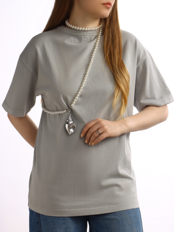 Портупея жемчужная с кулоном «Ракушка», 129 см, белая в серебре Портупея жемчужная с кулоном «Ракушка», 129 см, белая в серебре