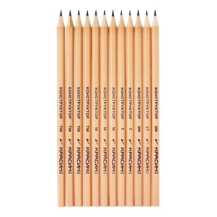 Набор карандашей чёрнографитных &laquo;Красин. Конструктор&raquo; 2Н, Н - 2 шт., НВ - 4 шт., В - 3 шт., 2В, шестигранные, европодвес, 12 штук