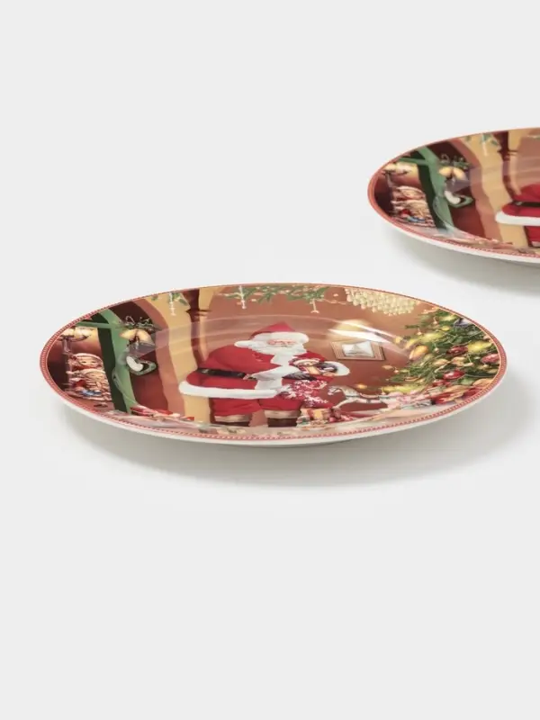 Набор тарелок новогодних «Ночь чудес», 2 шт., d=19 см, керамика, подарочная упаковка, разноцветный Набор тарелок новогодних «Ночь чудес», 2 шт., d=19 см, керамика, подарочная упаковка, разноцветный