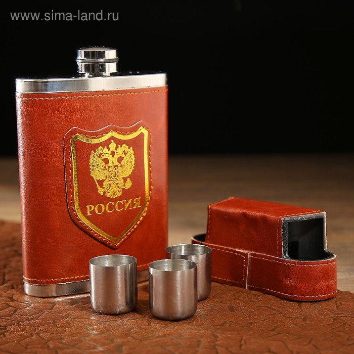 Фляжка для алкоголя и воды, 300 мл, Фляжка для алкоголя и воды, 300 мл, "Герб", нержавеющая сталь, подарочная, армейская, 10 oz