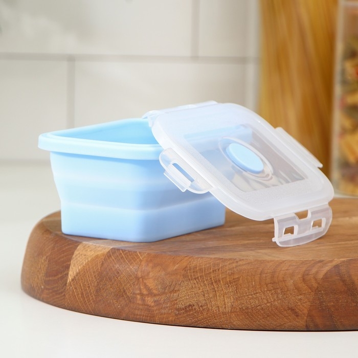 Контейнер складной с крышкой Доляна «Коста», 400 мл, 13х9,5х6 см, голубой Контейнер складной с крышкой Доляна «Коста», 400 мл, 13х9,5х6 см, голубой