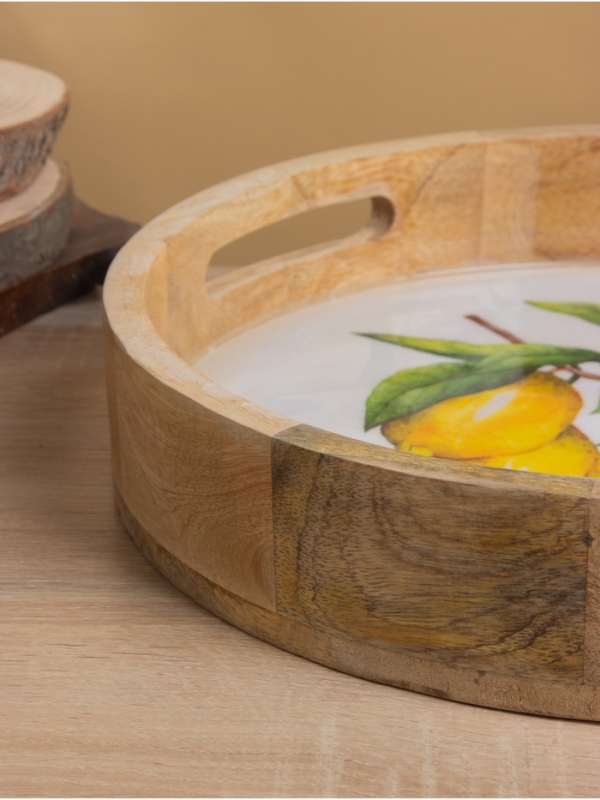 Поднос круглый с бортиками Поднос круглый с бортиками "Лимоны" дерево манго 35х35х6,5 см