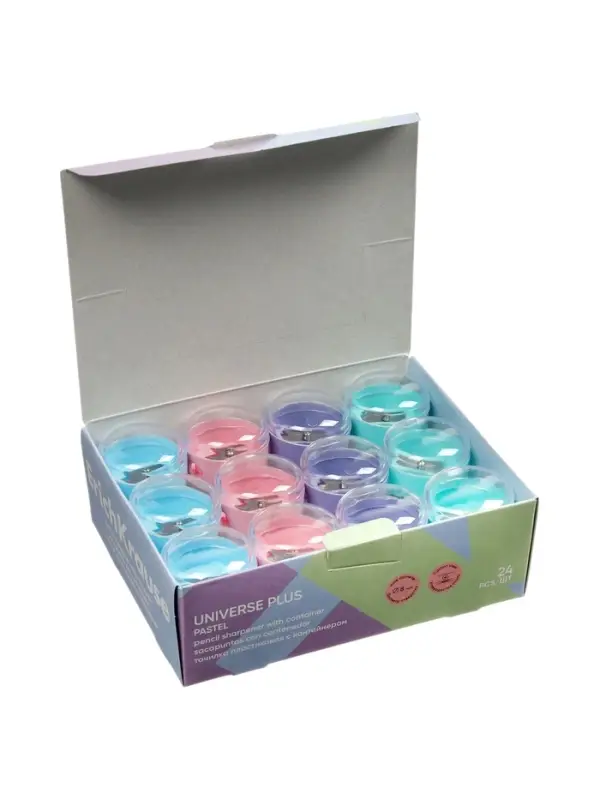 Точилка ErichKrause Universe Plus Pastel, 1 отверстие, с контейнером, МИКС