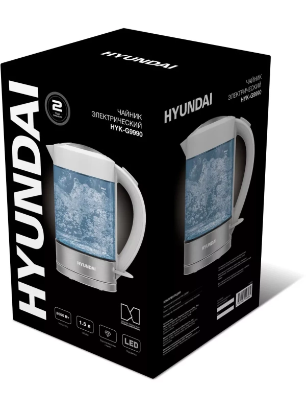 Чайник HYK-G9990 1,5л 2000Вт белый (стекло) Чайник HYK-G9990 1,5л 2000Вт белый (стекло)