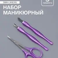 Набор маникюрный, 3 предмета, фиолетовый, серебристый