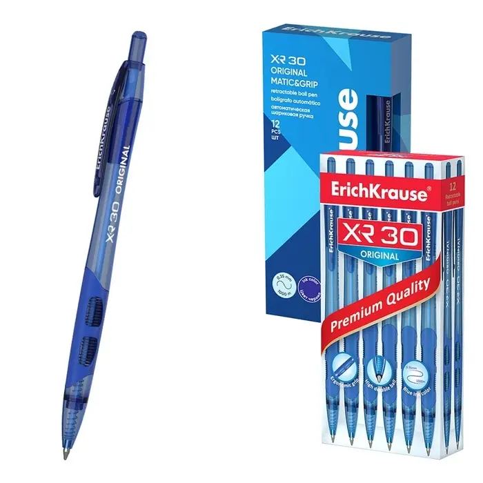 Ручка шариковая ErichKrause. XR-30, автоматическая, синий стержень, узел 0.7 мм, резиновый упор