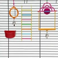 Набор игрушек для птиц, 35&times;28 см, 5 предметов: ванночка, кормушка, зеркальце, качели, лесенка